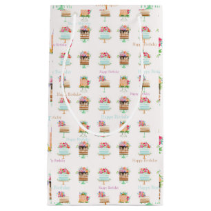 Vattenfärgen Birthday Blommigt Cakes Small Gift Ba