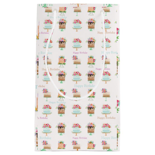 Vattenfärgen Birthday Blommigt Cakes Small Gift Ba (Framsidan)