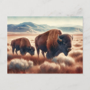 Vattenfärgen Bison på slätterna Vykort