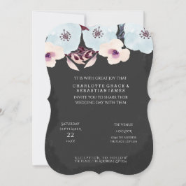 Vattenfärgen Blåa blommor på Bröllop i Chalkboard Inbjudningar