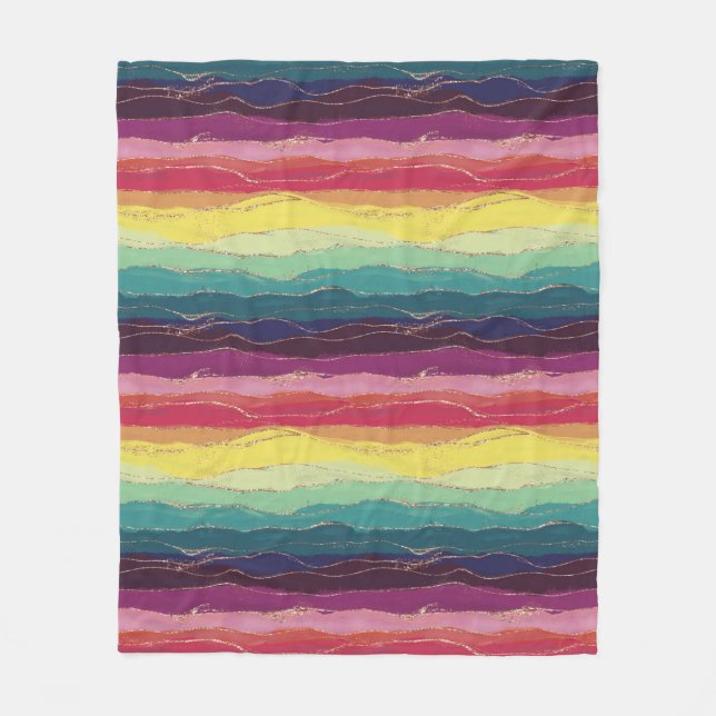 Vattenfärgen bläck guld, glitter,, regnbåge rand fleecefilt (Framsidan)