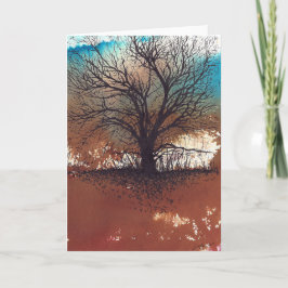 Vattenfärgen Bläck Träd Abstrakt Kort