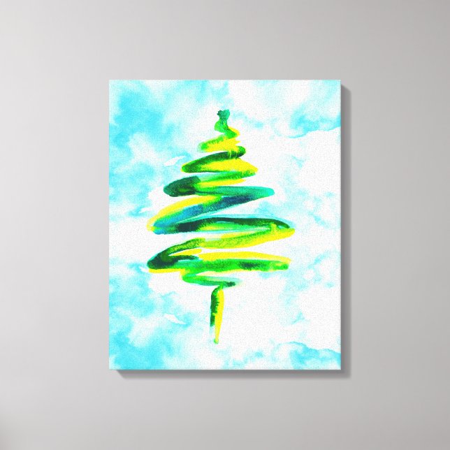 Vattenfärgen Blått Julgran abstrakt Canvas (Framsida)