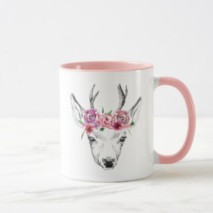 Vattenfärgen blommar hjort mugg