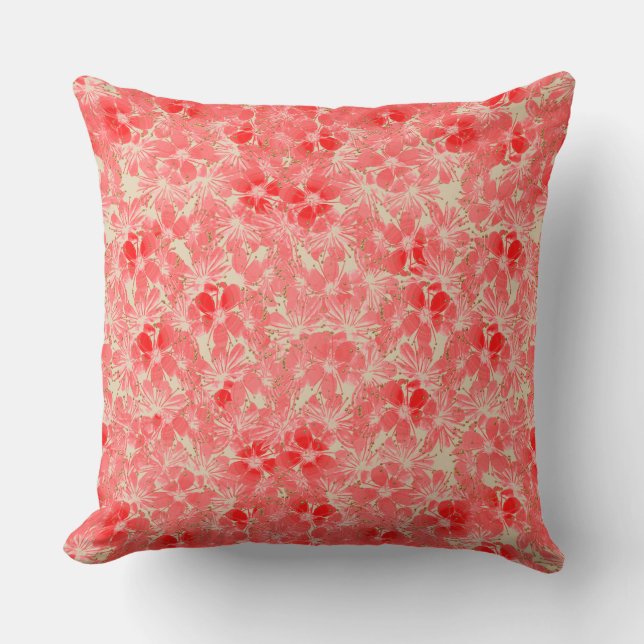 Vattenfärgen blommar i pastellfärgad rött och rosa kudde (Framsida)