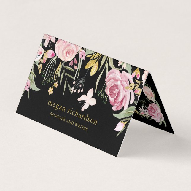 Vattenfärgen blommar | rosor och guldblommigt på visitkort (Framsida)