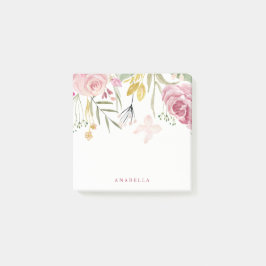 Vattenfärgen blommar | rosor och guldblommigt post-it block