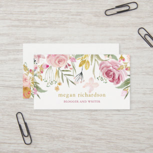 Vattenfärgen blommar rosor och guldblommigt visitkort