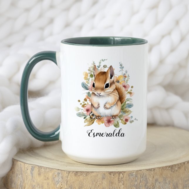 Vattenfärgen Blommigt Baby-ekorren och baby Pengui Mugg (Skapare uppladdad)