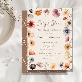 Vattenfärgen Blommigt Baby i Bloom Beige Baby Show Inbjudningar