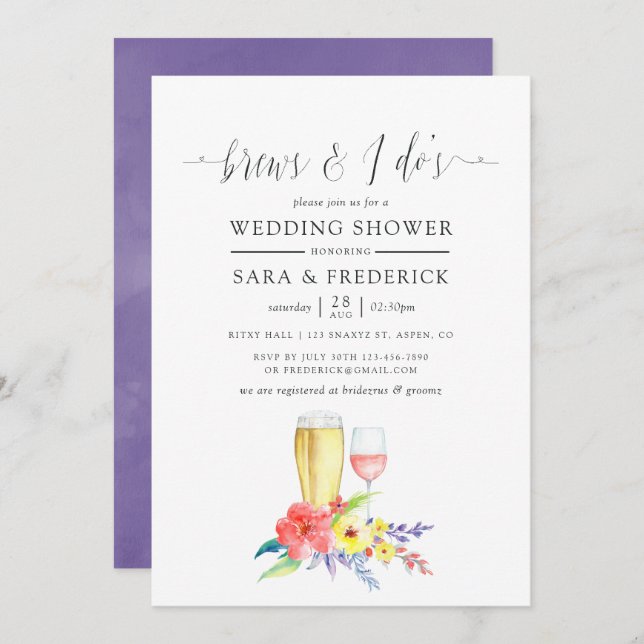 Vattenfärgen Blommigt Bröllop brinner innan jag gö Inbjudningar (Fram/baksida)