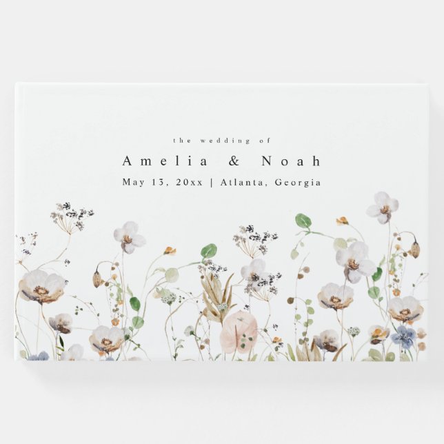 Vattenfärgen Blommigt Bröllop Guest Bok (Framsida)