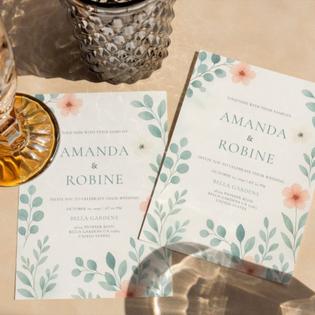  vattenfärgen Blommigt Bröllop Inbjudningar (Skapare uppladdad)