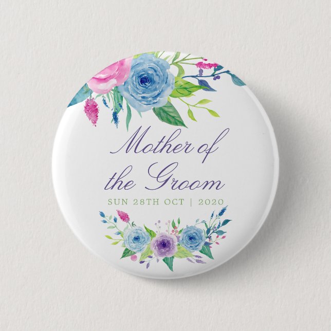 Vattenfärgen blommigt Bröllop Mor i Groom Knapp (Framsida)