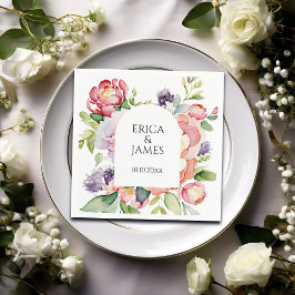 Vattenfärgen Blommigt Bröllop Pappersservett