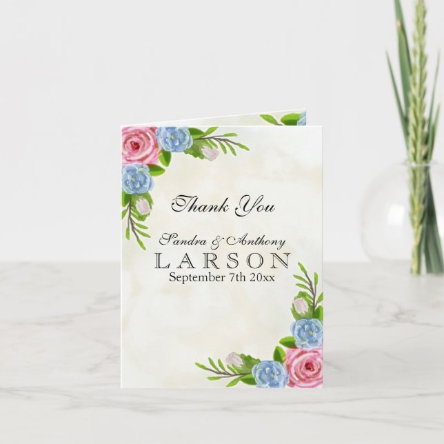 Vattenfärgen Blommigt Bröllop Tack (Framsida)