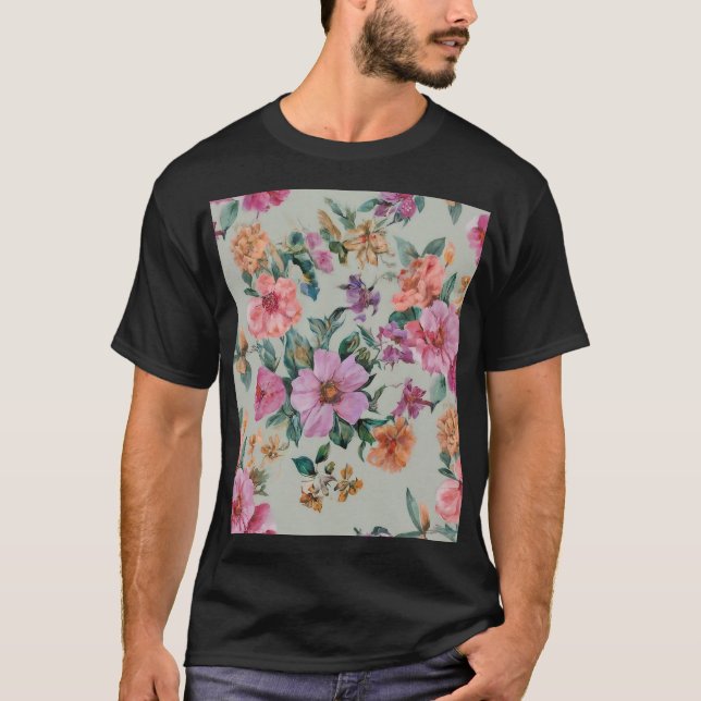 vattenfärgen blommigt den moderna blommarna mönste t shirt (Framsida)