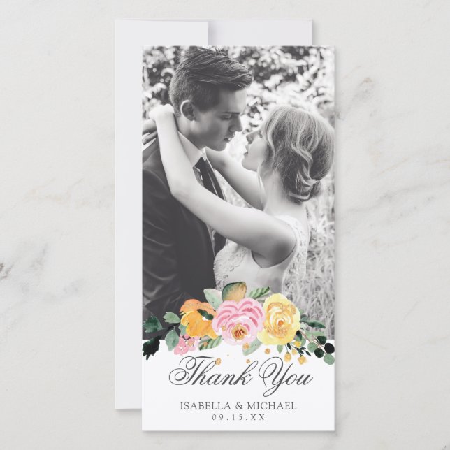 Vattenfärgen Blommigt Elegant bröllop Tack Kort (Framsida)