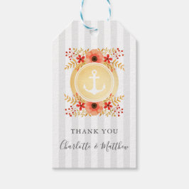 Vattenfärgen Blommigt Guld Anchor Bröllop Tack Presentetikett
