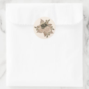 Vattenfärgen Blommigt Guld Glitter Sepia Bröllop Runt Klistermärke