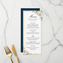 vattenfärgen blommigt guld ram bröllop meny