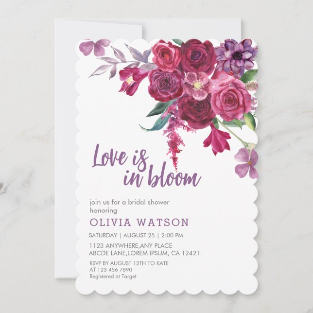 Vattenfärgen blommigt kärlek är i Möhippan bloom Inbjudningar (Framsida)