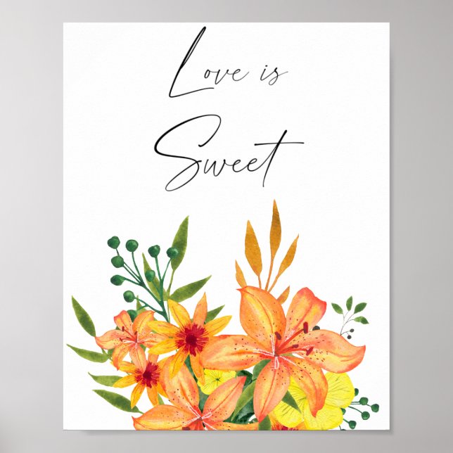 Vattenfärgen blommigt kärlek är söt, ta en titt poster (Framsidan)