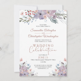 Vattenfärgen Blommigt Lila Bröllop Firande Inbjudningar
