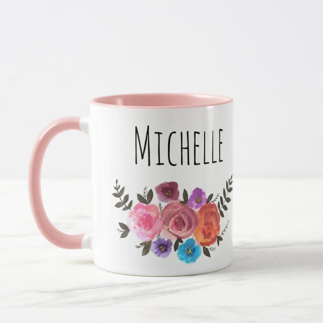 Vattenfärgen Blommigt Namn Mugg (Vänster)