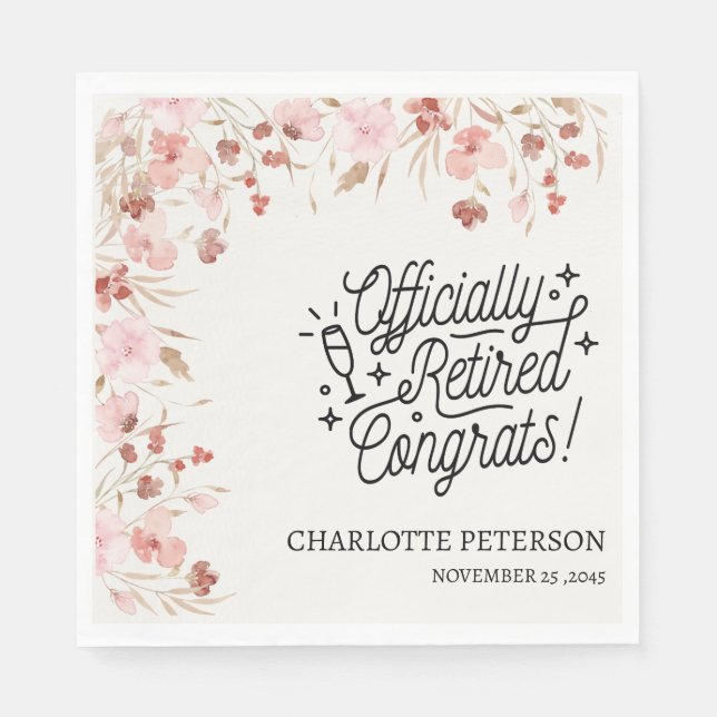 Vattenfärgen Blommigt Pension Party Napkins Pappersservett (Framsidan)