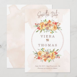 Vattenfärgen Blommigt Ram Bröllop spara datum Datumet