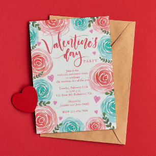 Vattenfärgen Blommigt Ram Valentines day Party Inbjudningar