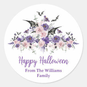 vattenfärgen blommigt ro happy halloween party runt klistermärke