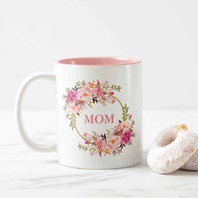 Vattenfärgen Blommigt Rosa Guld Mamma Två-Tonad Mugg (Med munk)
