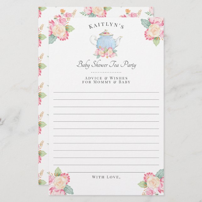 Vattenfärgen Blommigt Tea Party | Babybildsråd (Fram/baksida)