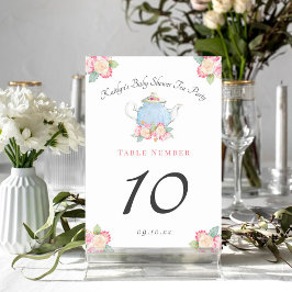 Vattenfärgen Blommigt Tea Party | Babyskor Bordsnummer