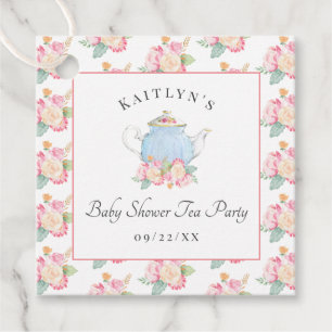 Vattenfärgen Blommigt Tea Party Babyskor Gåvor Etiketter