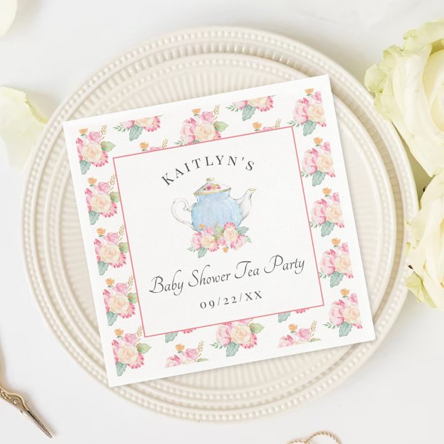 Vattenfärgen Blommigt Tea Party | Babyskor Pappersservett (Skapare uppladdad)