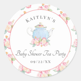 Vattenfärgen Blommigt Tea Party | Babyskor Runt Klistermärke