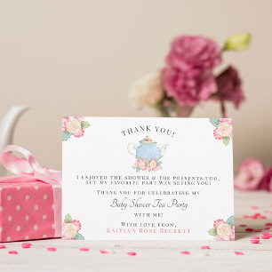 Vattenfärgen Blommigt Tea Party Babyskor Tack Kort