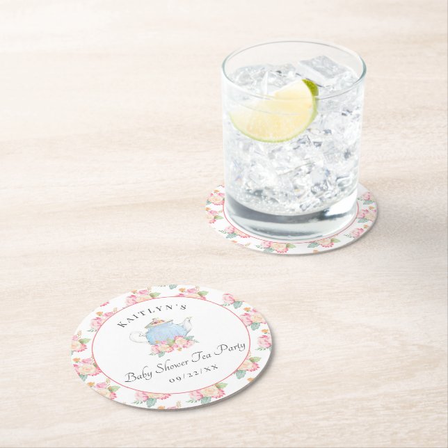 Vattenfärgen Blommigt Tea Party | Babyskor Underlägg Papper Rund (Insitu)