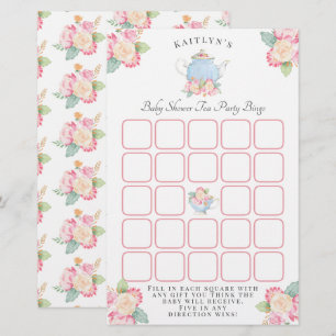 Vattenfärgen Blommigt Tea Party Babystövel Bingo