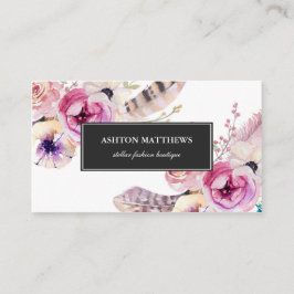 Vattenfärgen Boho blommar och befjädrar Visitkort