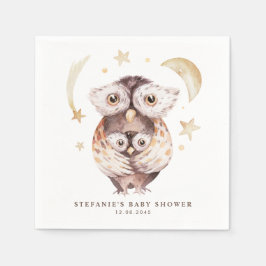 Vattenfärgen Boho Mamma och Baby Uggla Baby Shower Pappersservett