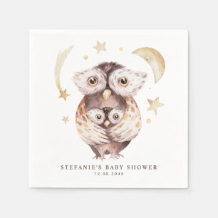Vattenfärgen Boho Mamma och Baby Uggla Baby Shower Pappersservett