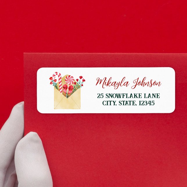 Vattenfärgen Brev till Santa Returadress Etikett (Watercolor Letter to Santa Return Address Label)