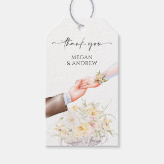Vattenfärgen bröllop blommigt par ring presentetikett