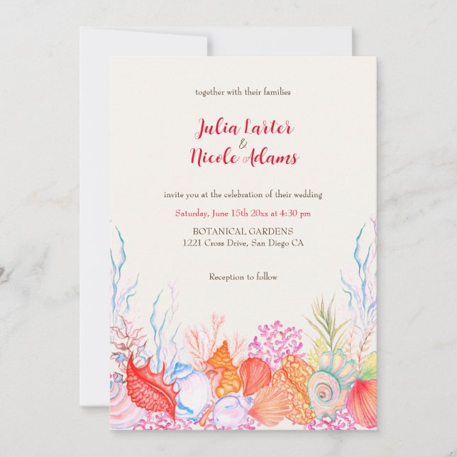 Vattenfärgen Bröllop i Nautical Marine Beach Sea L Inbjudningar (Framsida)