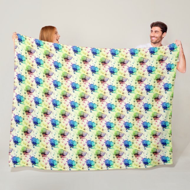 Vattenfärgen Butterflies Fleece Blanket (På plats)
