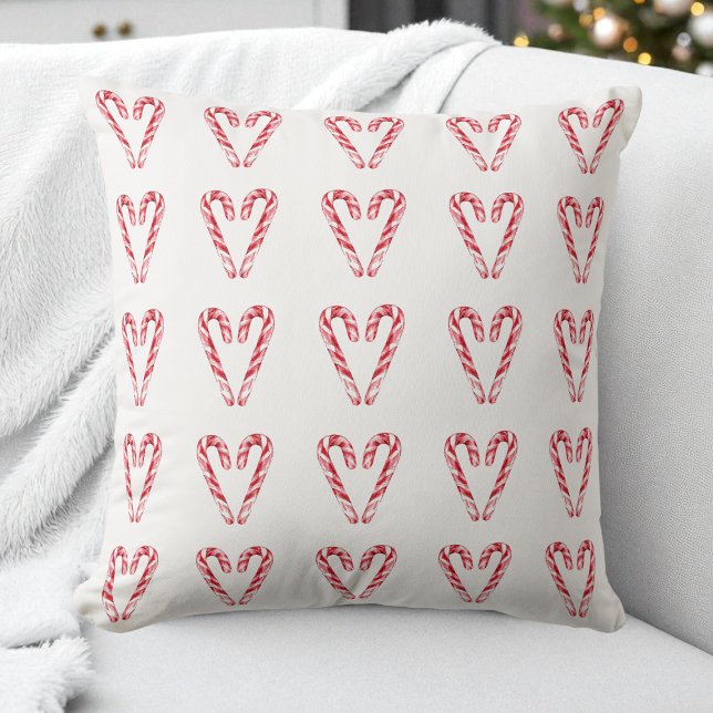 Vattenfärgen Candy cane Heart Red and White Helgda Kudde (Watercolor Candy Cane Heart Red and White Holiday Throw Pillow)